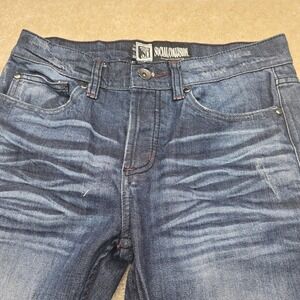 Social Collision Mens 30x32 Skinny Jeans Distressed Whiskered Blue Denim